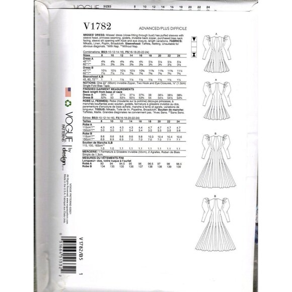 Vogue V1782 Misses 8 to 16 Princess Seam Dress UNCUT Sewing Pattern - Picture 2 of 2